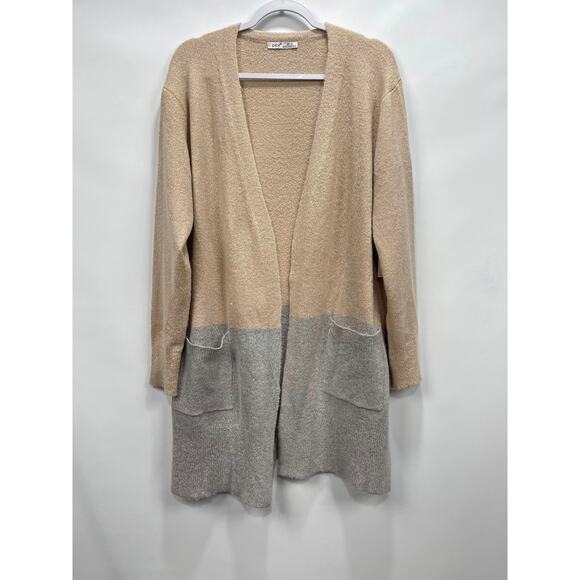 DEX Two Tone Beige Gray‎ Open Front Pocket Cardigan - Picture 1 of 2